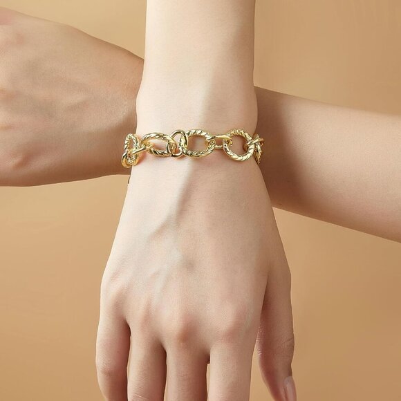 Gold & Silver Two Tone Italian Designer Inspired Chain Link Bracelets for Women - Picture 8 of 8